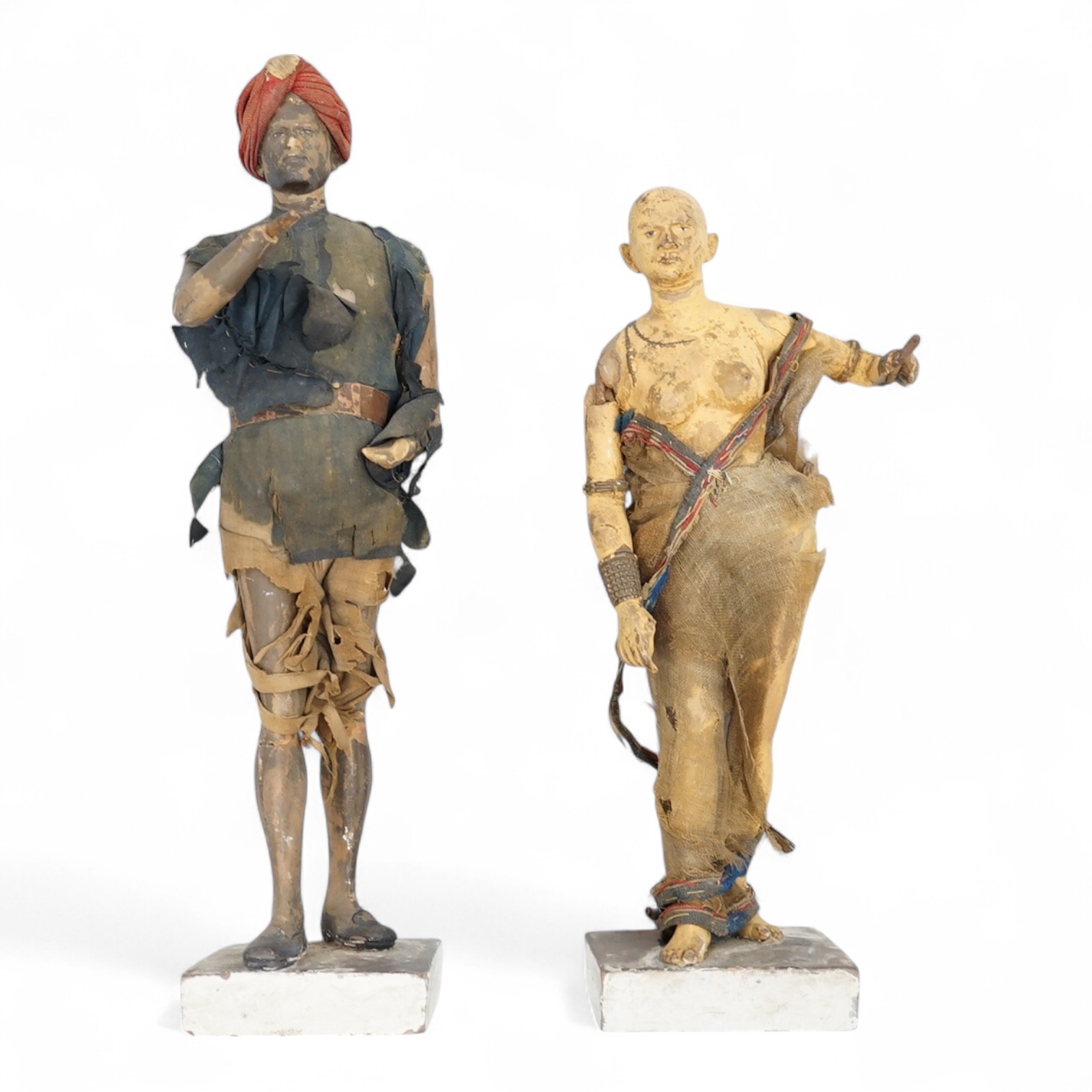 Two Indian clay figures, 26cm high